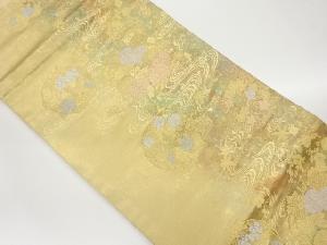 引箔流水に花輪・花々模様織出し名古屋帯